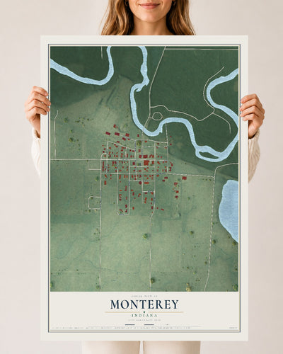 Map of Monterey, Indiana, 24 x 36 inch unframed archival matte print