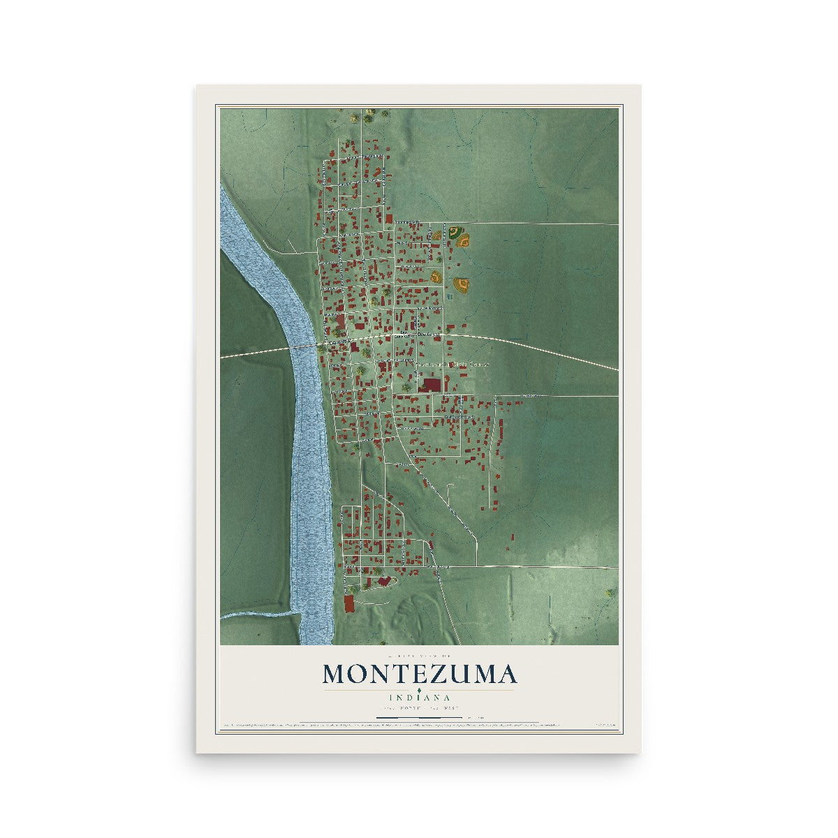 Map of Montezuma, Indiana, 12 x 18 inch unframed archival matte print
