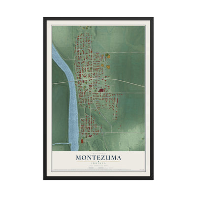 Map of Montezuma, Indiana, 12 x 18 inch print in a black wood frame