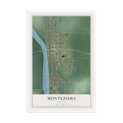 Map of Montezuma, Indiana, 12 x 18 inch print in a white wood frame