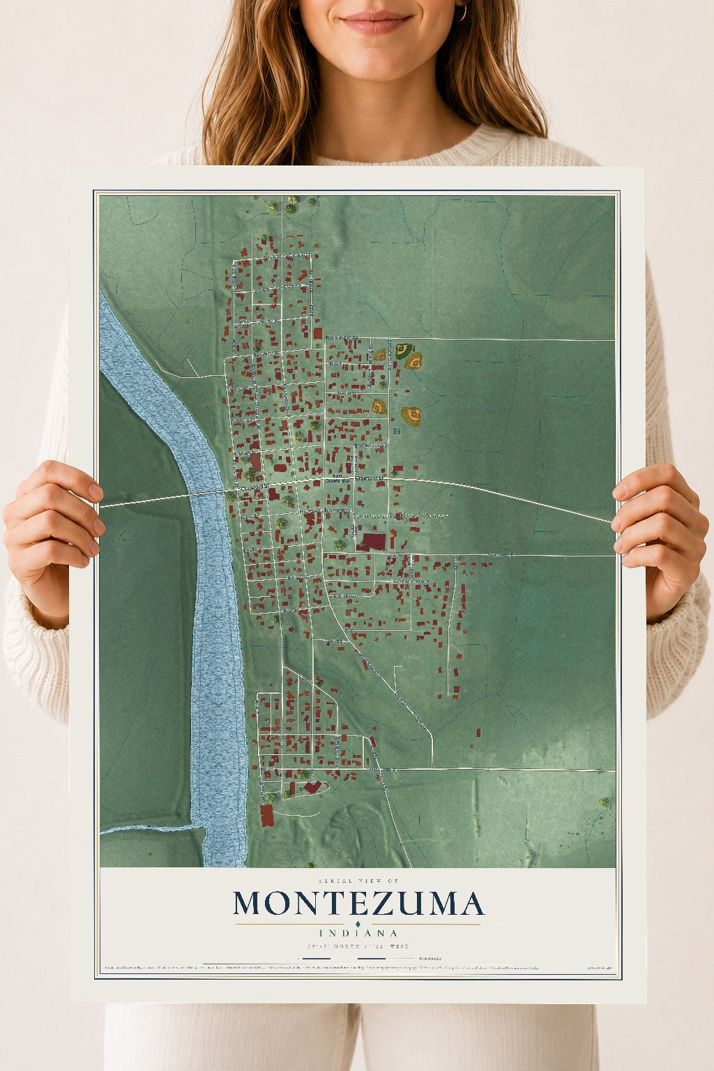 Map of Montezuma, Indiana, 18 x 24 inch unframed archival matte print