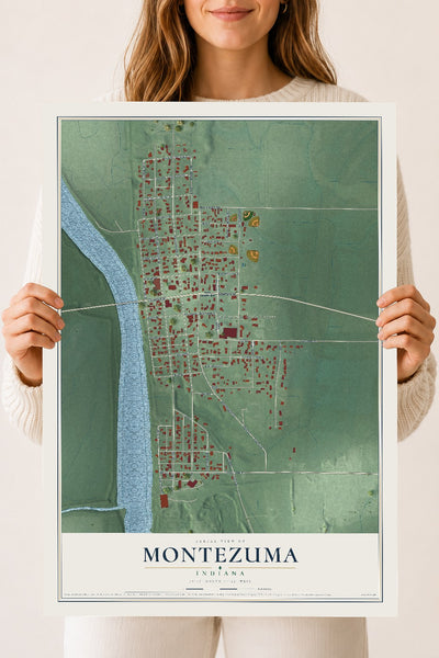 Map of Montezuma, Indiana, 18 x 24 inch unframed archival matte print