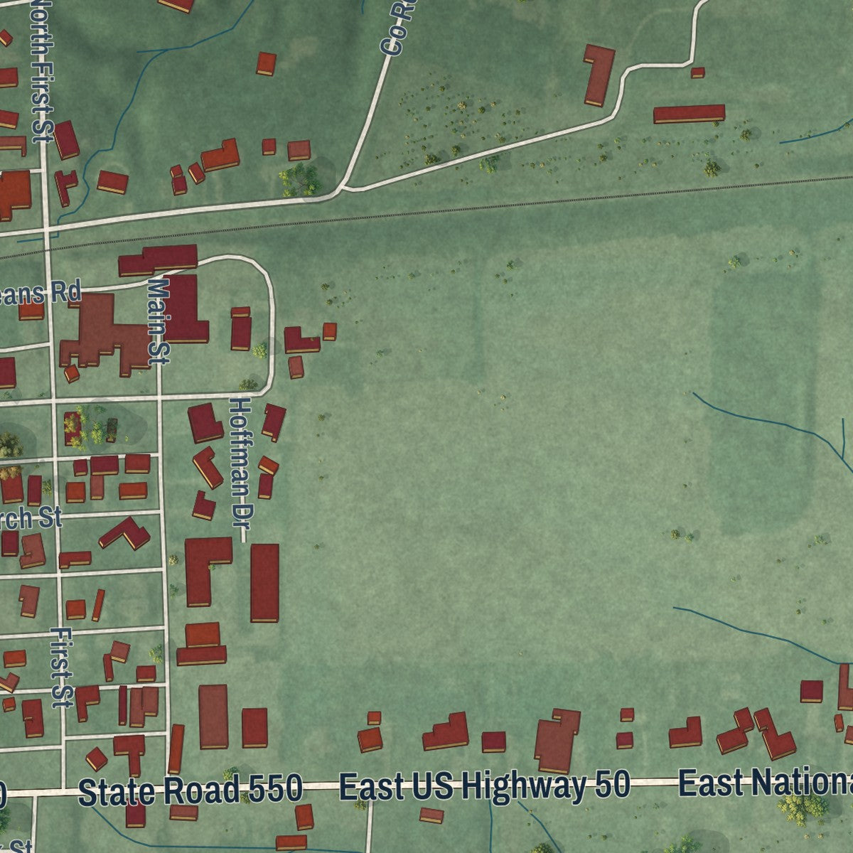 Close-up of the map of Montgomery, Indiana print showing street and building detail