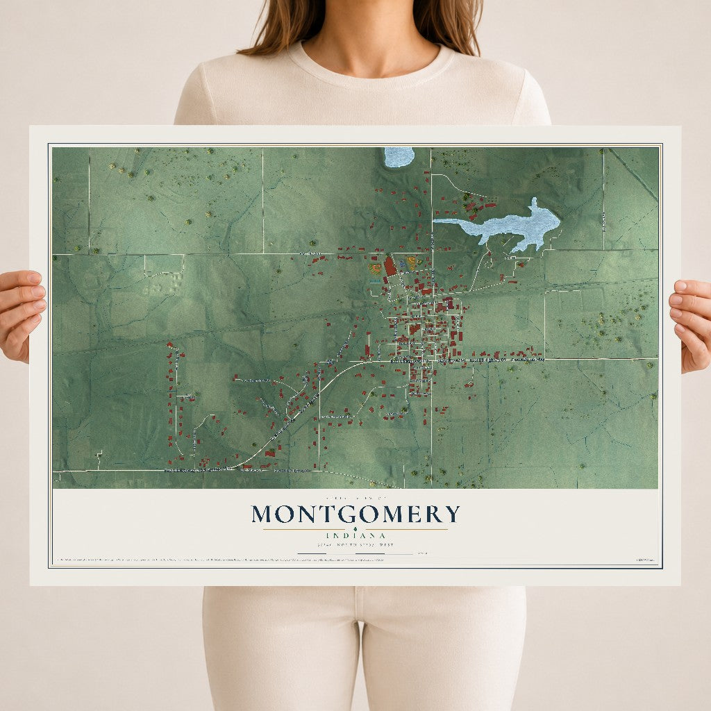 Map of Montgomery, Indiana, 18 x 24 inch unframed archival matte print