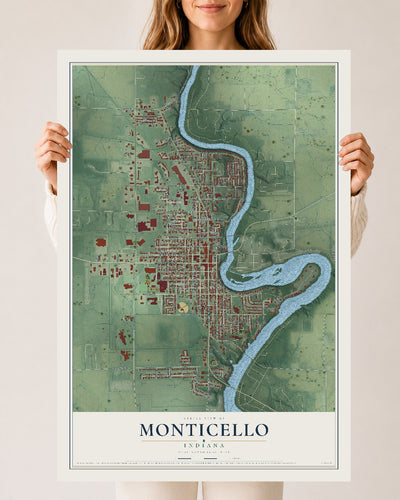 Map of Monticello, Indiana, 24 x 36 inch unframed archival matte print