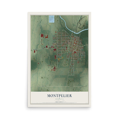Map of Montpelier, Indiana, 12 x 18 inch unframed archival matte print