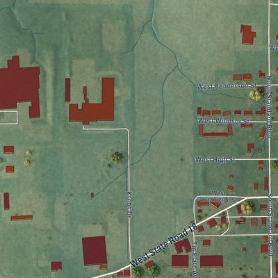 Second close-up of the map of Montpelier, Indiana print showing more streets and buildings