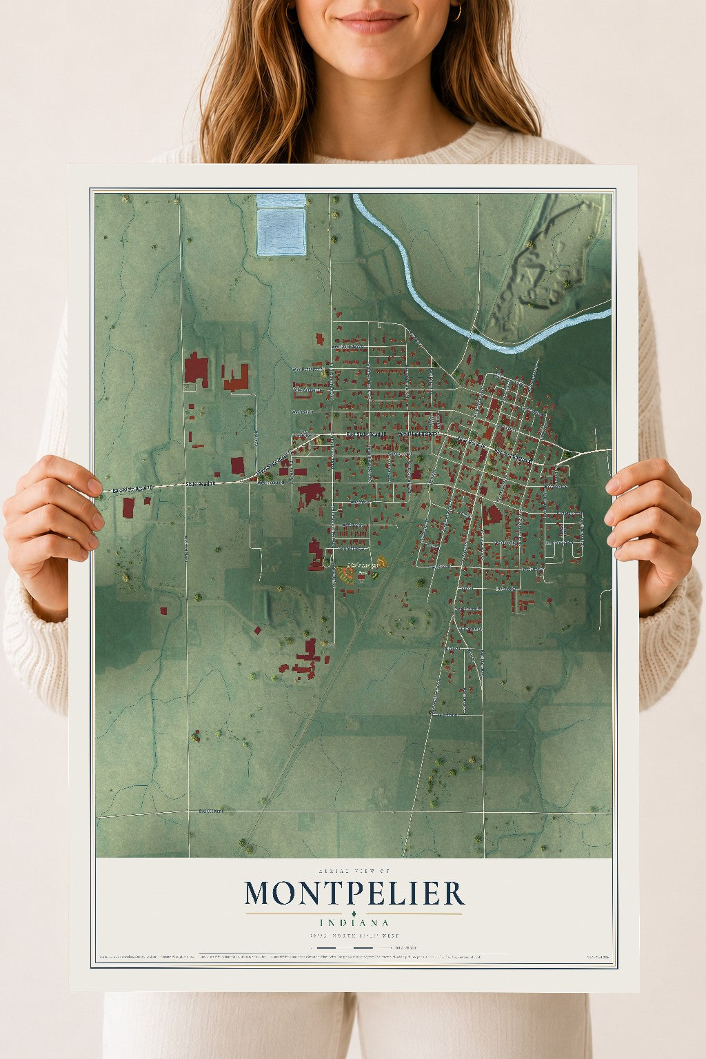 Map of Montpelier, Indiana, 18 x 24 inch unframed archival matte print