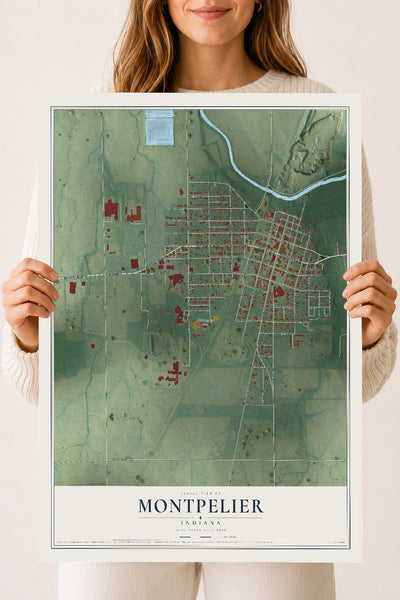 Map of Montpelier, Indiana, 18 x 24 inch unframed archival matte print