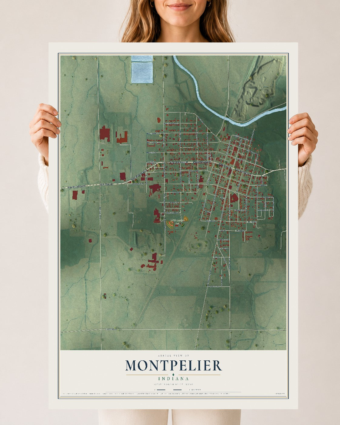 Map of Montpelier, Indiana, 24 x 36 inch unframed archival matte print