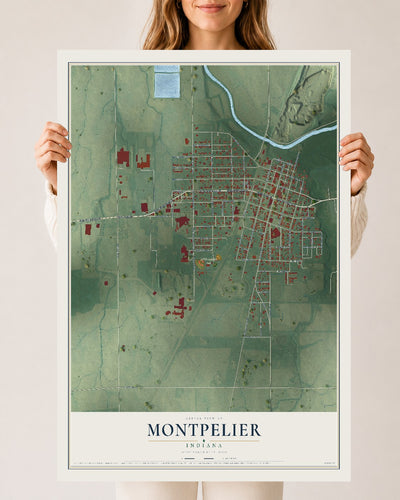 Map of Montpelier, Indiana, 24 x 36 inch unframed archival matte print