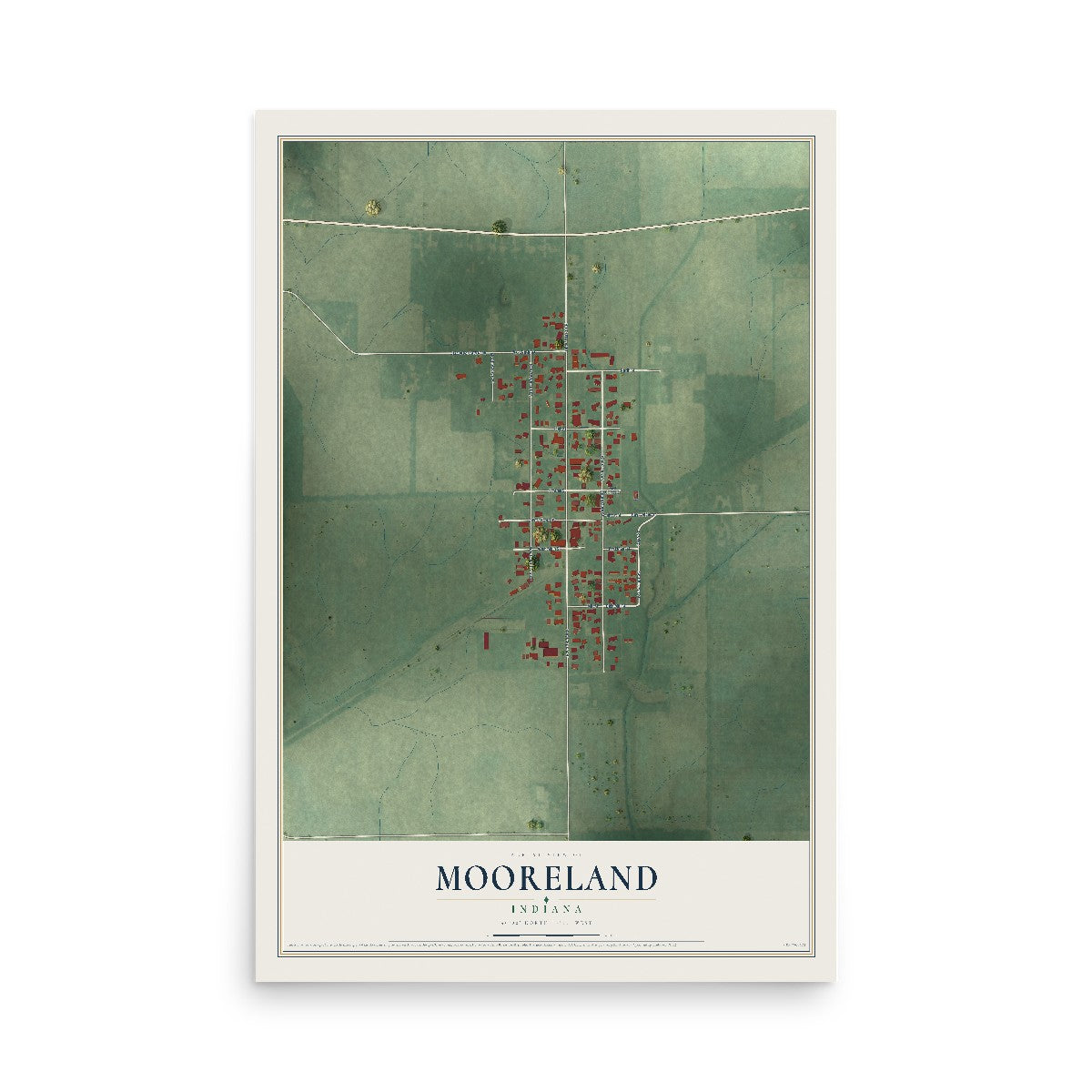 Map of Mooreland, Indiana, 12 x 18 inch unframed archival matte print