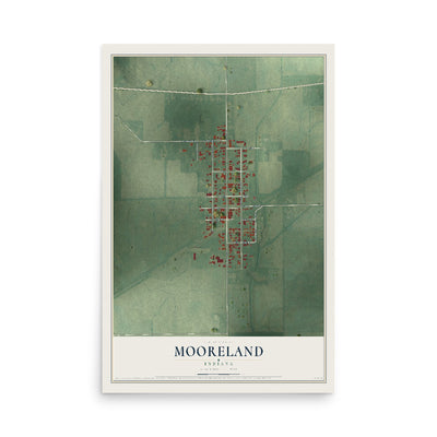 Map of Mooreland, Indiana, 12 x 18 inch unframed archival matte print