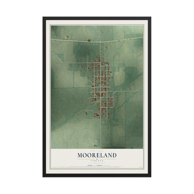 Map of Mooreland, Indiana, 12 x 18 inch print in a black wood frame