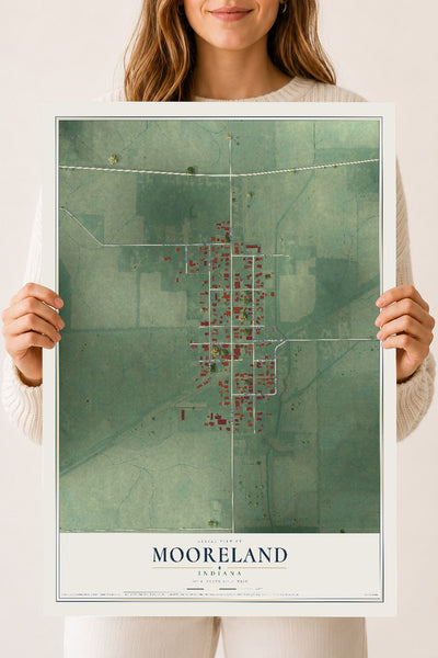 Map of Mooreland, Indiana, 18 x 24 inch unframed archival matte print