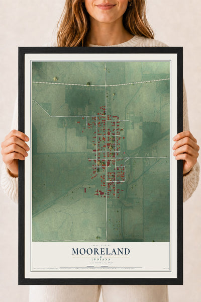 Map of Mooreland, Indiana, 18 x 24 inch print in a black wood frame