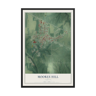 Map of Moores Hill, Indiana, 12 x 18 inch print in a black wood frame