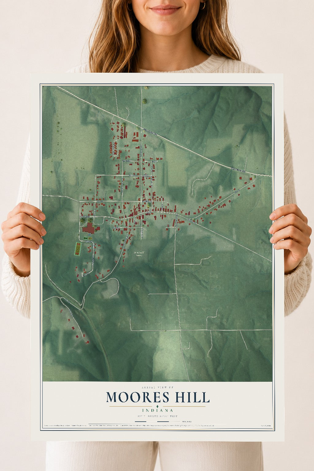 Map of Moores Hill, Indiana, 18 x 24 inch unframed archival matte print