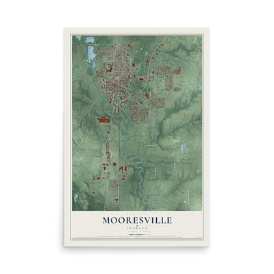 Map of Mooresville, Indiana, 12 x 18 inch unframed archival matte print