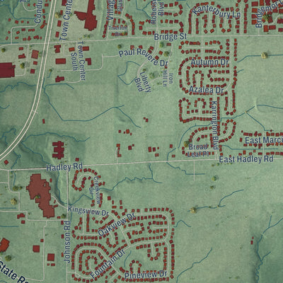 Second close-up of the map of Mooresville, Indiana print showing more streets and buildings
