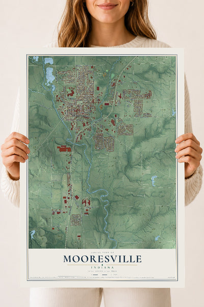 Map of Mooresville, Indiana, 18 x 24 inch unframed archival matte print