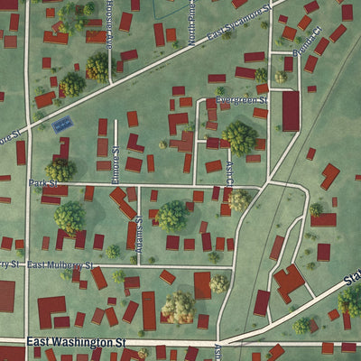 Close-up of the map of Morgantown, Indiana print showing street and building detail