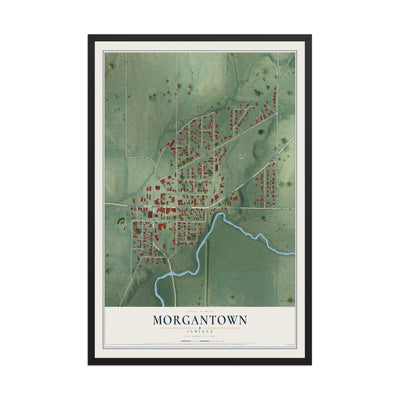 Map of Morgantown, Indiana, 12 x 18 inch print in a black wood frame