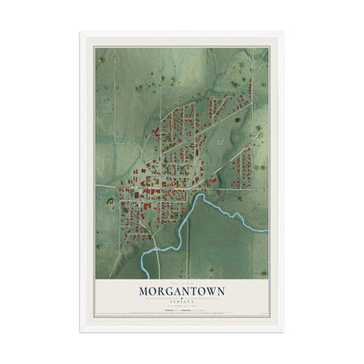Map of Morgantown, Indiana, 12 x 18 inch print in a white wood frame