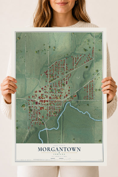 Map of Morgantown, Indiana, 18 x 24 inch unframed archival matte print