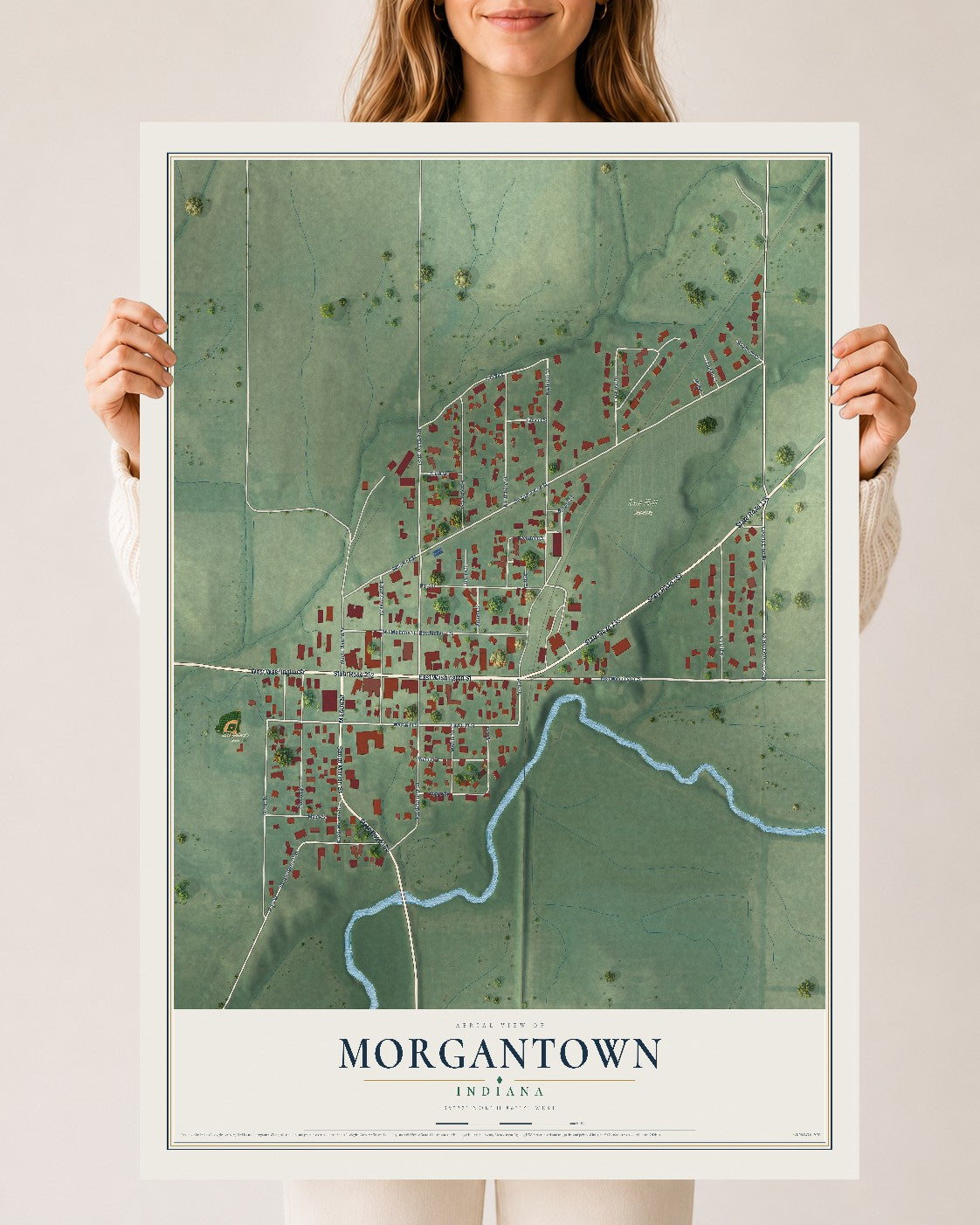 Map of Morgantown, Indiana, 24 x 36 inch unframed archival matte print