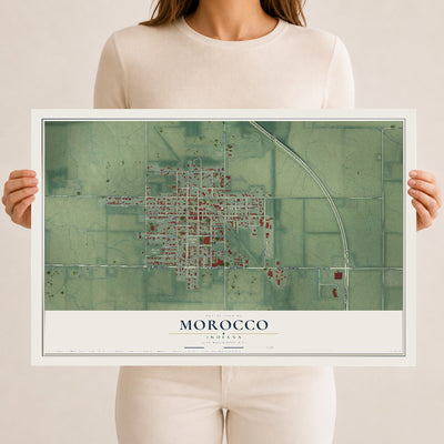 Map of Morocco, Indiana, 12 x 18 inch unframed archival matte print