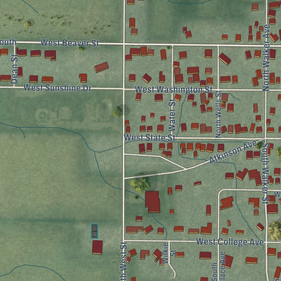 Second close-up of the map of Morocco, Indiana print showing more streets and buildings