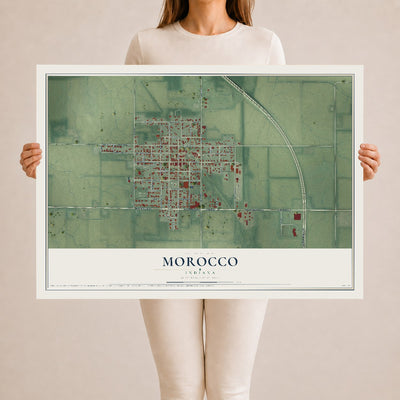 Map of Morocco, Indiana, 24 x 36 inch unframed archival matte print