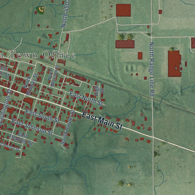 Close-up of the map of Morristown, Indiana print showing street and building detail