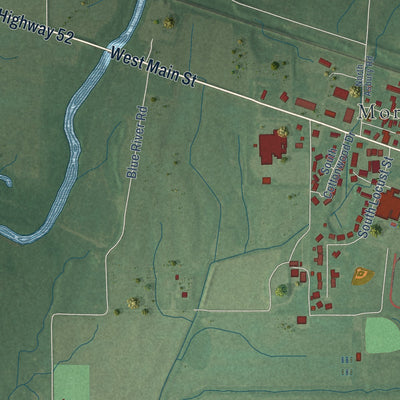 Second close-up of the map of Morristown, Indiana print showing more streets and buildings