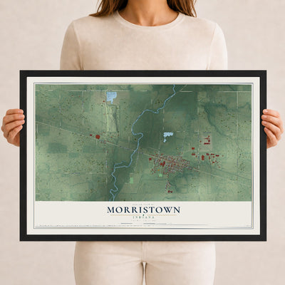 Map of Morristown, Indiana, 12 x 18 inch print in a black wood frame