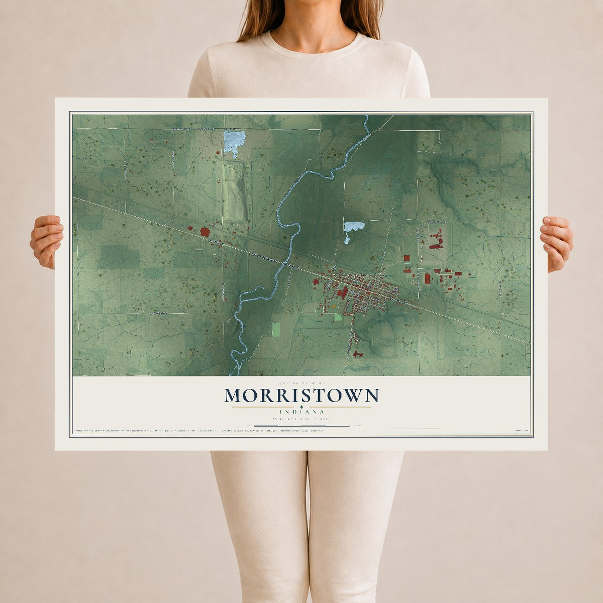 Map of Morristown, Indiana, 24 x 36 inch unframed archival matte print