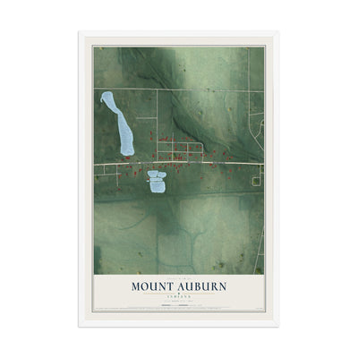 Map of Mount Auburn, Indiana, 12 x 18 inch print in a white wood frame