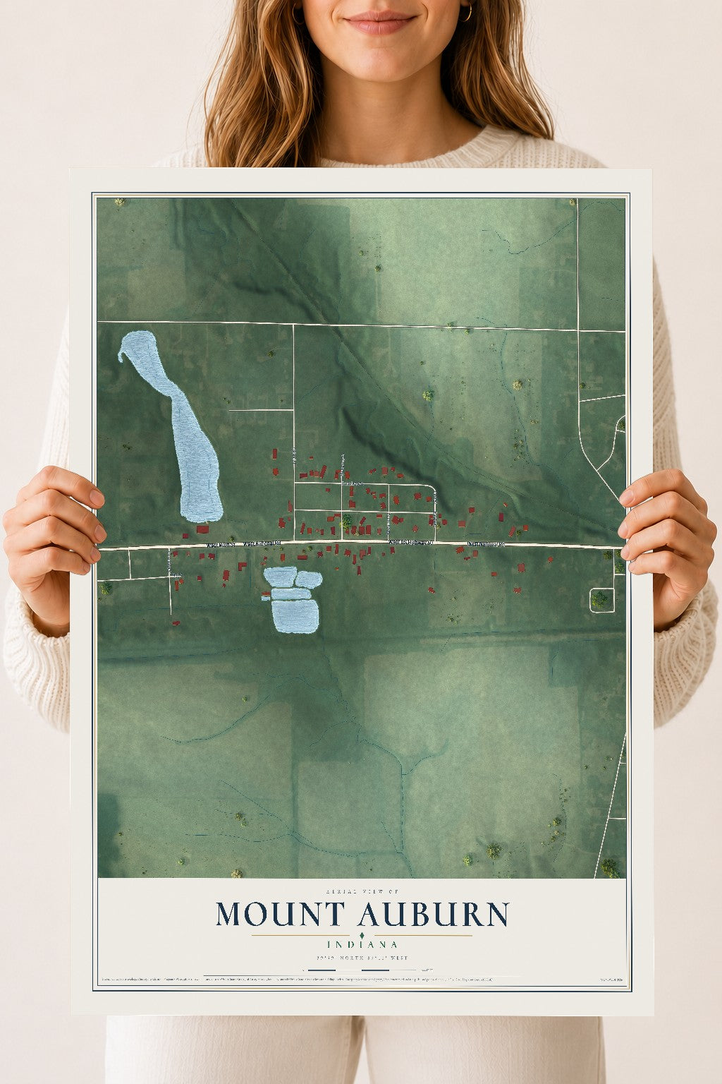 Map of Mount Auburn, Indiana, 18 x 24 inch unframed archival matte print