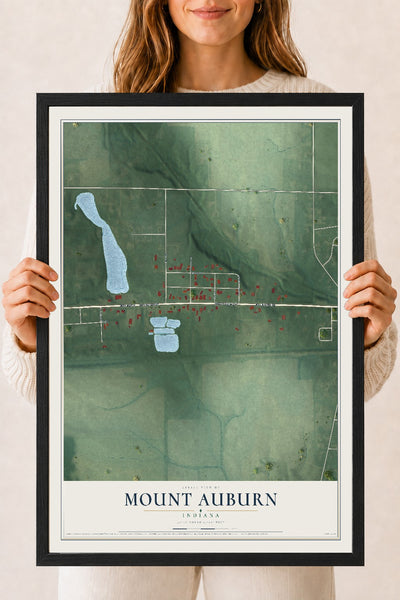 Map of Mount Auburn, Indiana, 18 x 24 inch print in a black wood frame