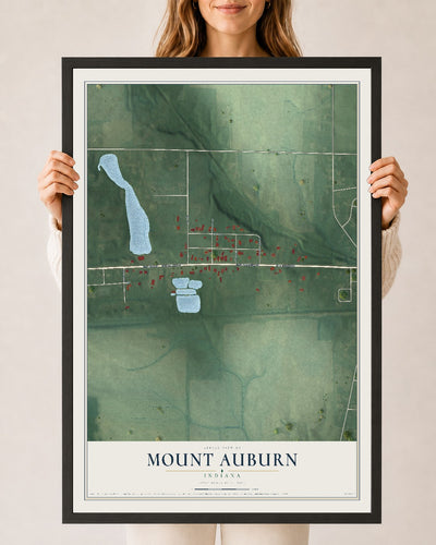 Map of Mount Auburn, Indiana, 24 x 36 inch print in a black wood frame