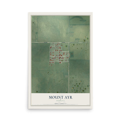 Map of Mount Ayr, Indiana, 12 x 18 inch unframed archival matte print