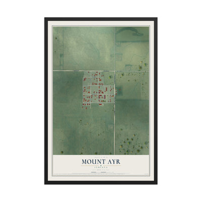 Map of Mount Ayr, Indiana, 12 x 18 inch print in a black wood frame