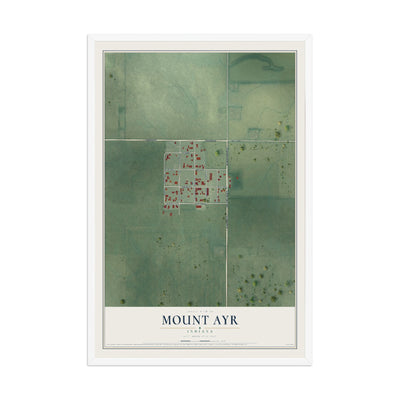 Map of Mount Ayr, Indiana, 12 x 18 inch print in a white wood frame