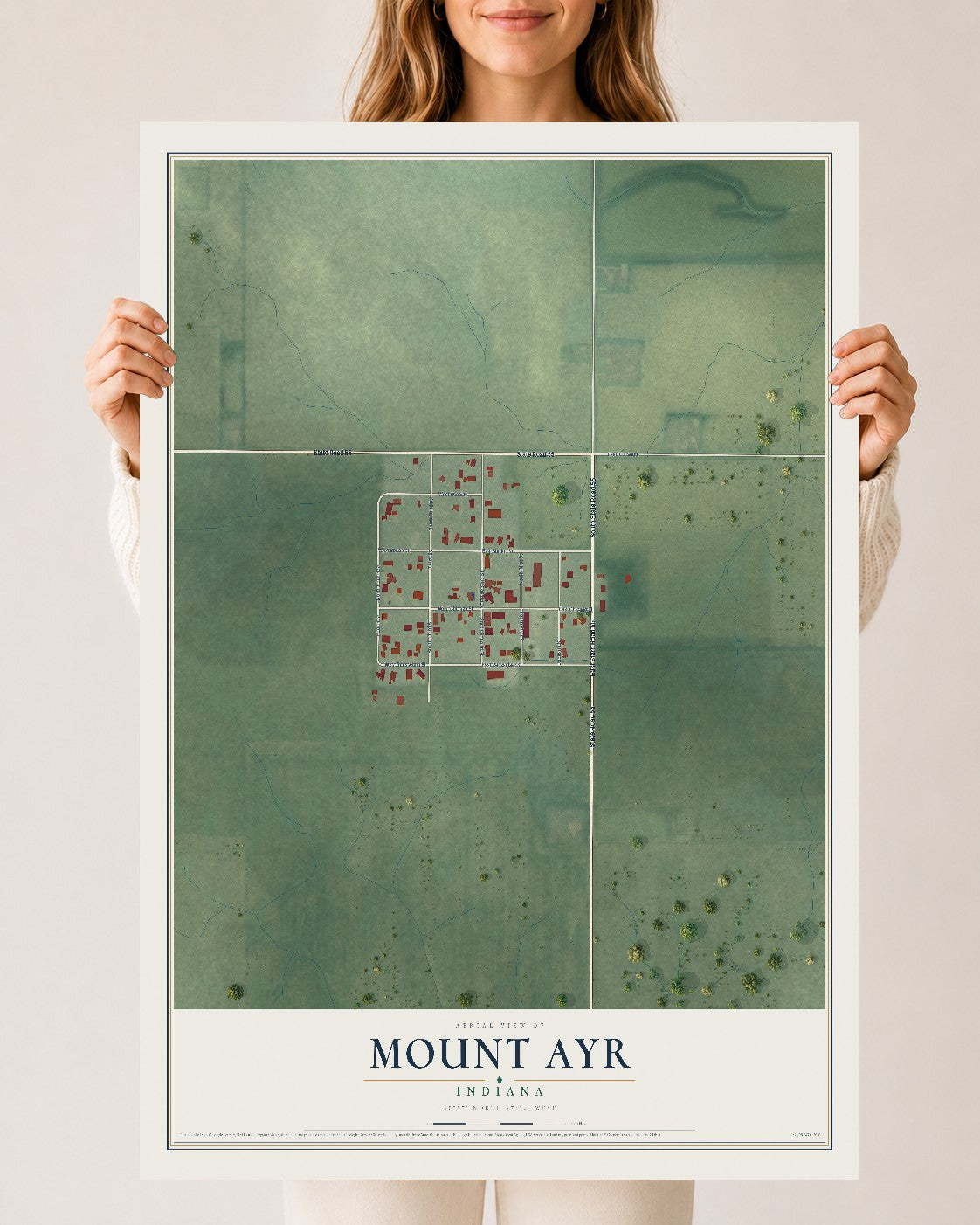 Map of Mount Ayr, Indiana, 24 x 36 inch unframed archival matte print