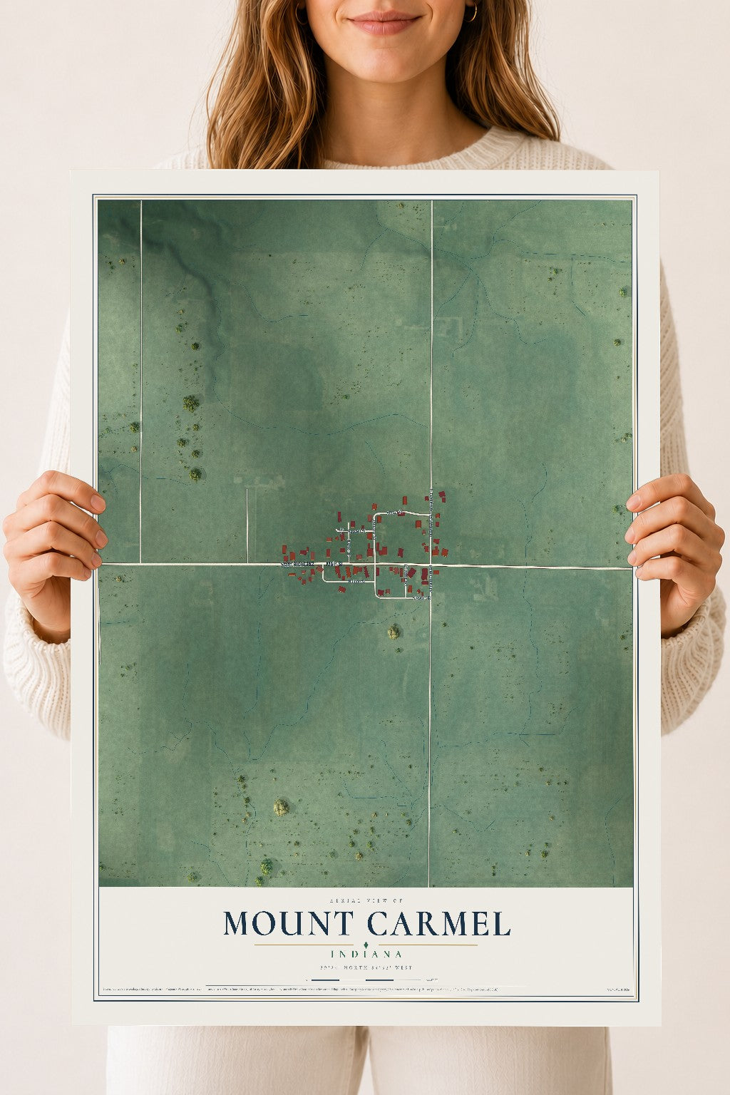 Map of Mount Carmel, Indiana, 18 x 24 inch unframed archival matte print