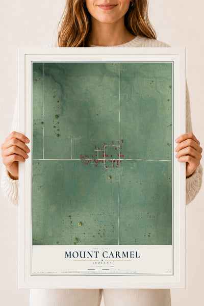 Map of Mount Carmel, Indiana, 18 x 24 inch print in a white wood frame