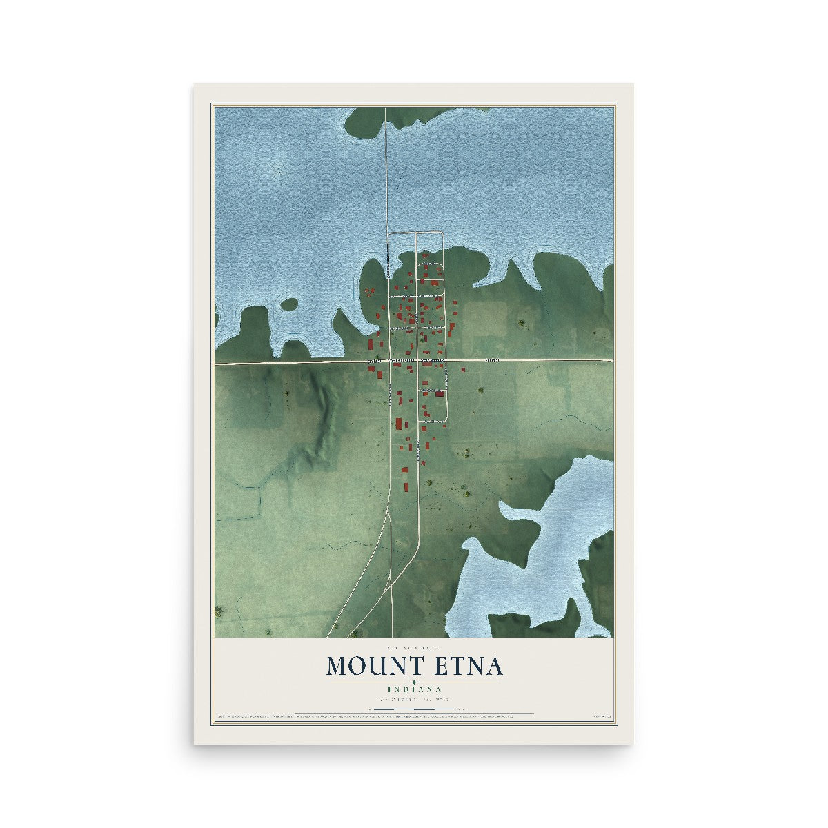 Map of Mount Etna, Indiana, 12 x 18 inch unframed archival matte print