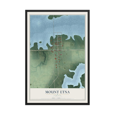 Map of Mount Etna, Indiana, 12 x 18 inch print in a black wood frame