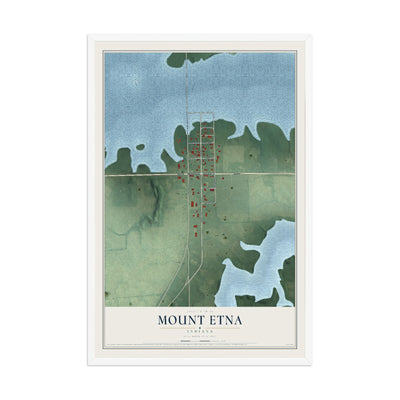 Map of Mount Etna, Indiana, 12 x 18 inch print in a white wood frame